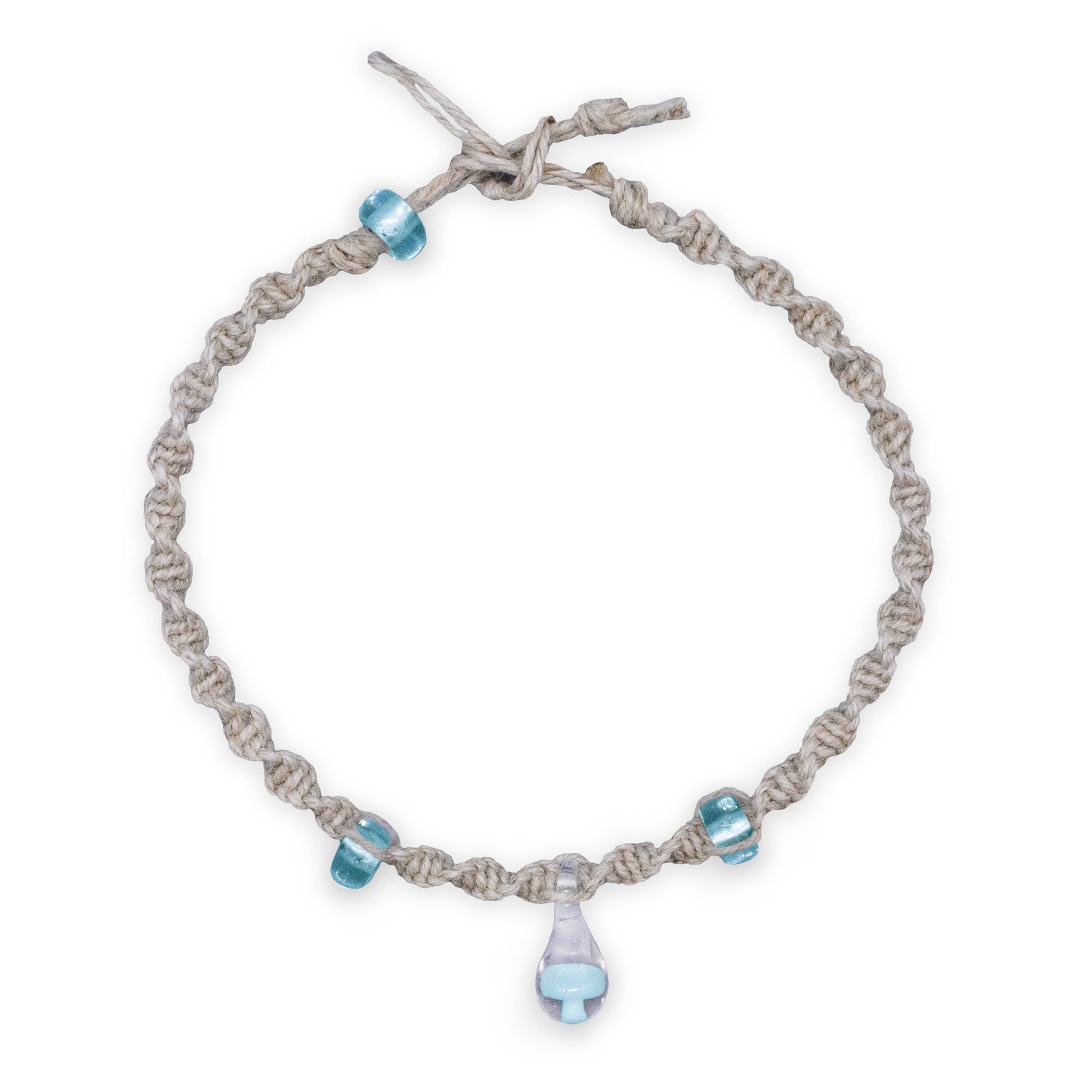 Bracelet with blue beads on a white background