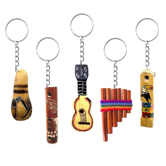 Assorted Mini Musical Instrument Wooden Figurine Keychain