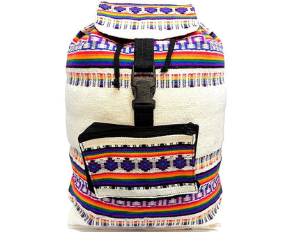 Colorful striped unique backpack on a white background