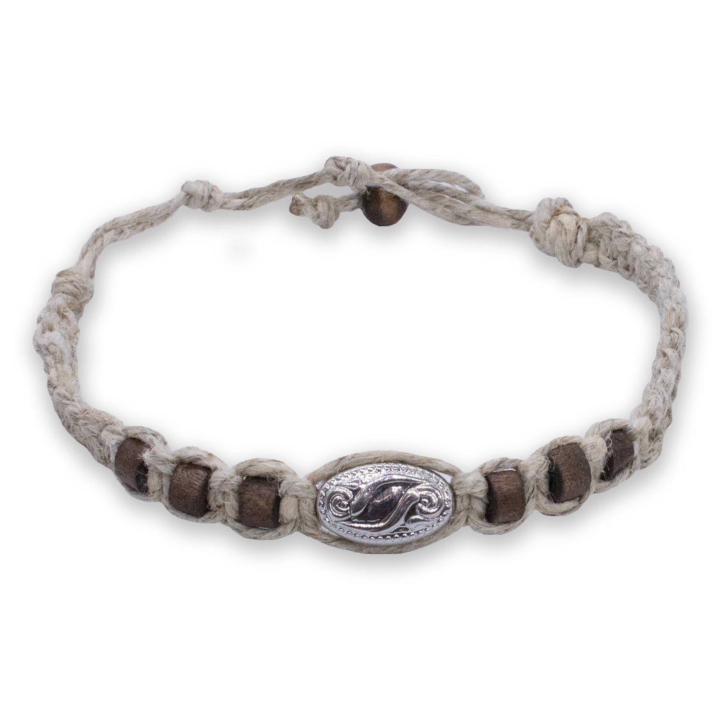 Hand-Braided Hemp Anklet & Bracelet with Wood & Metal Beads (USA Made)