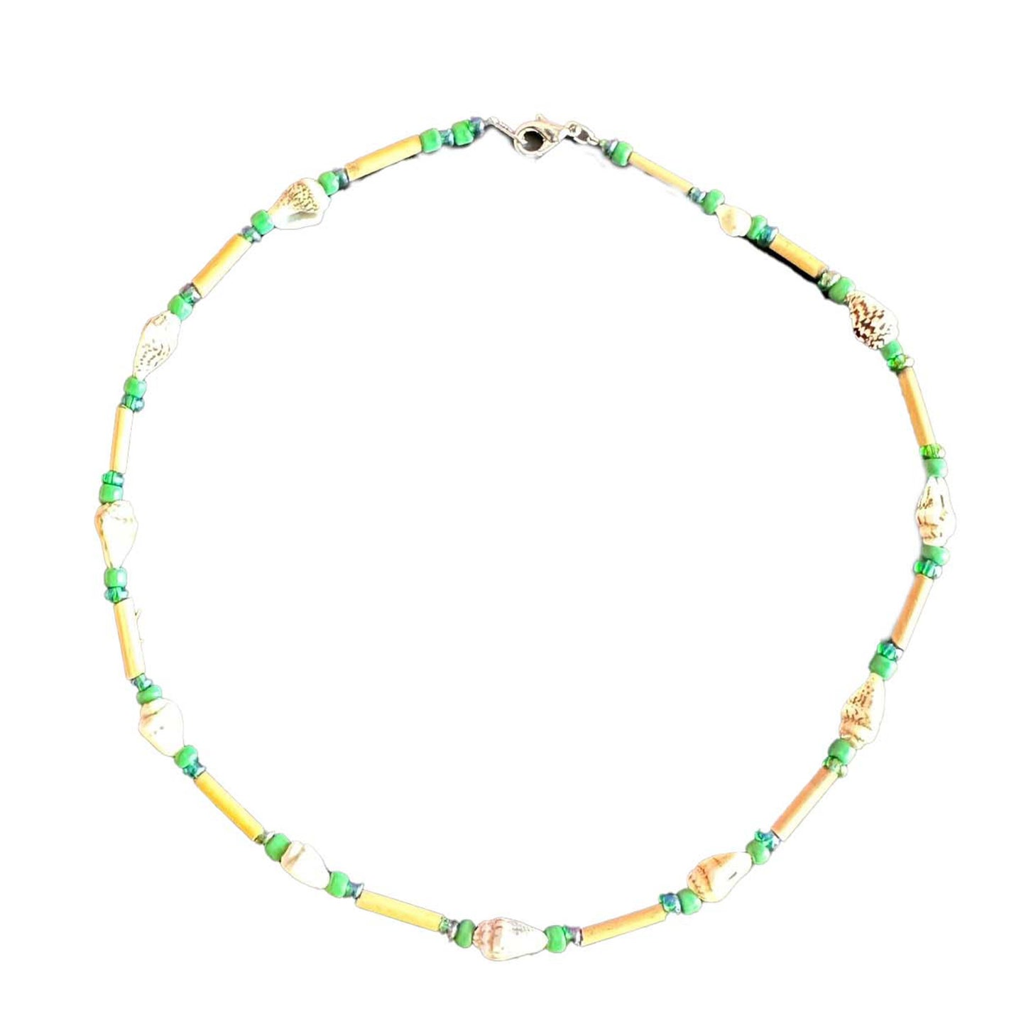 Girls 16-Inch Genuine White Clam Shell & Fimo Daisy Necklace (Blue)