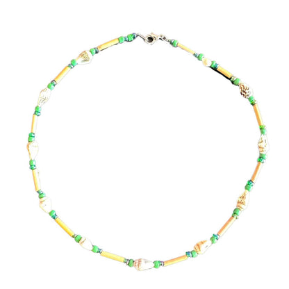 Girls 16-Inch Genuine White Clam Shell & Fimo Daisy Necklace (Blue)