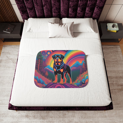 Sherpa Blanket, Rainbow Rottweiler Design