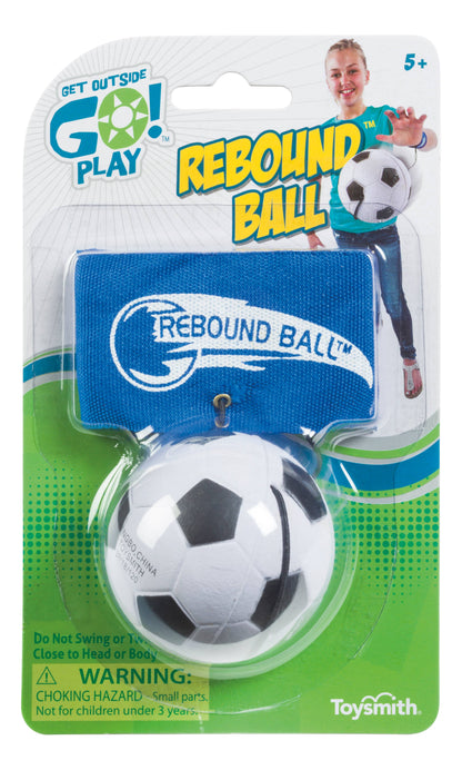 Toy rebound ball packaging with a soccer ball design on a white background
