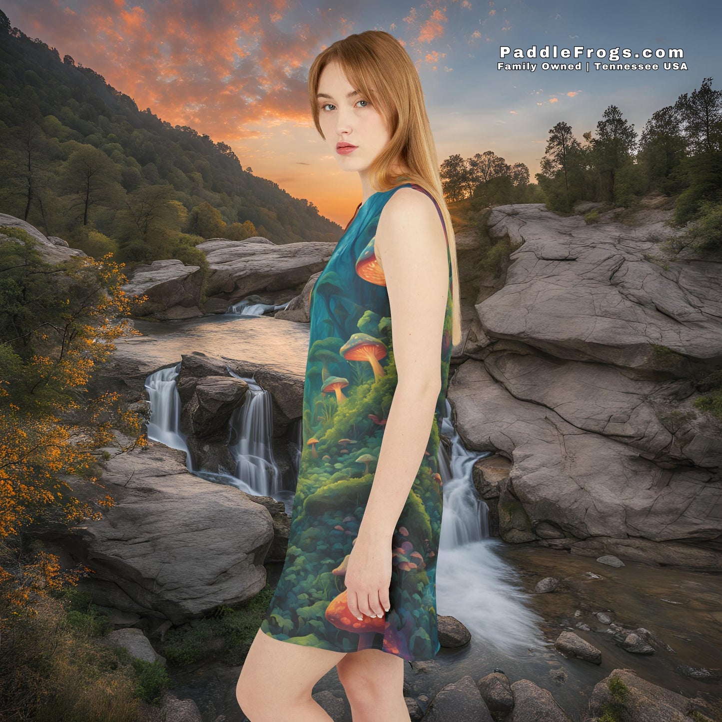 Sleeveless Dress - Psychedelic Mushroom Forest Dress