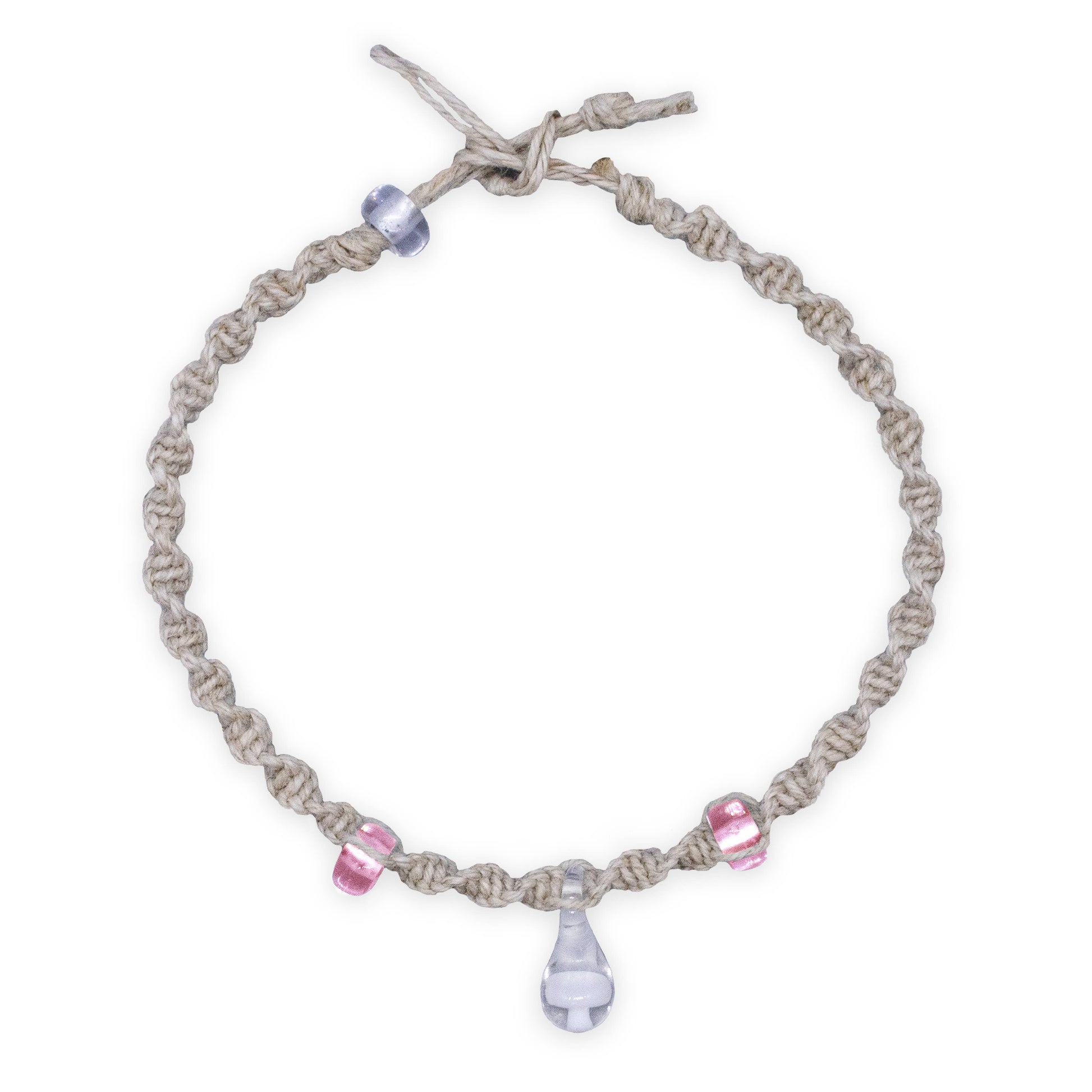 Bracelet with knotted design and colorful beads on a white background