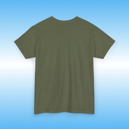 Green t-shirt on a blue gradient background