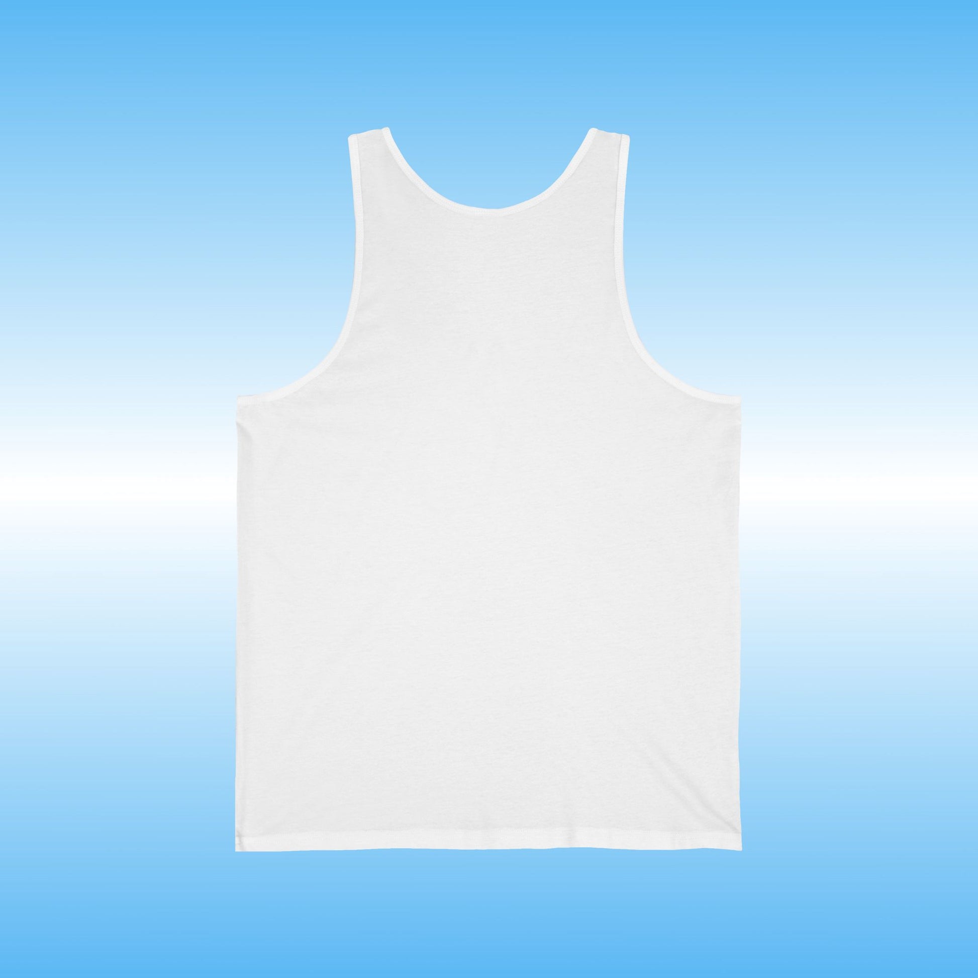 White tank top on a blue gradient background