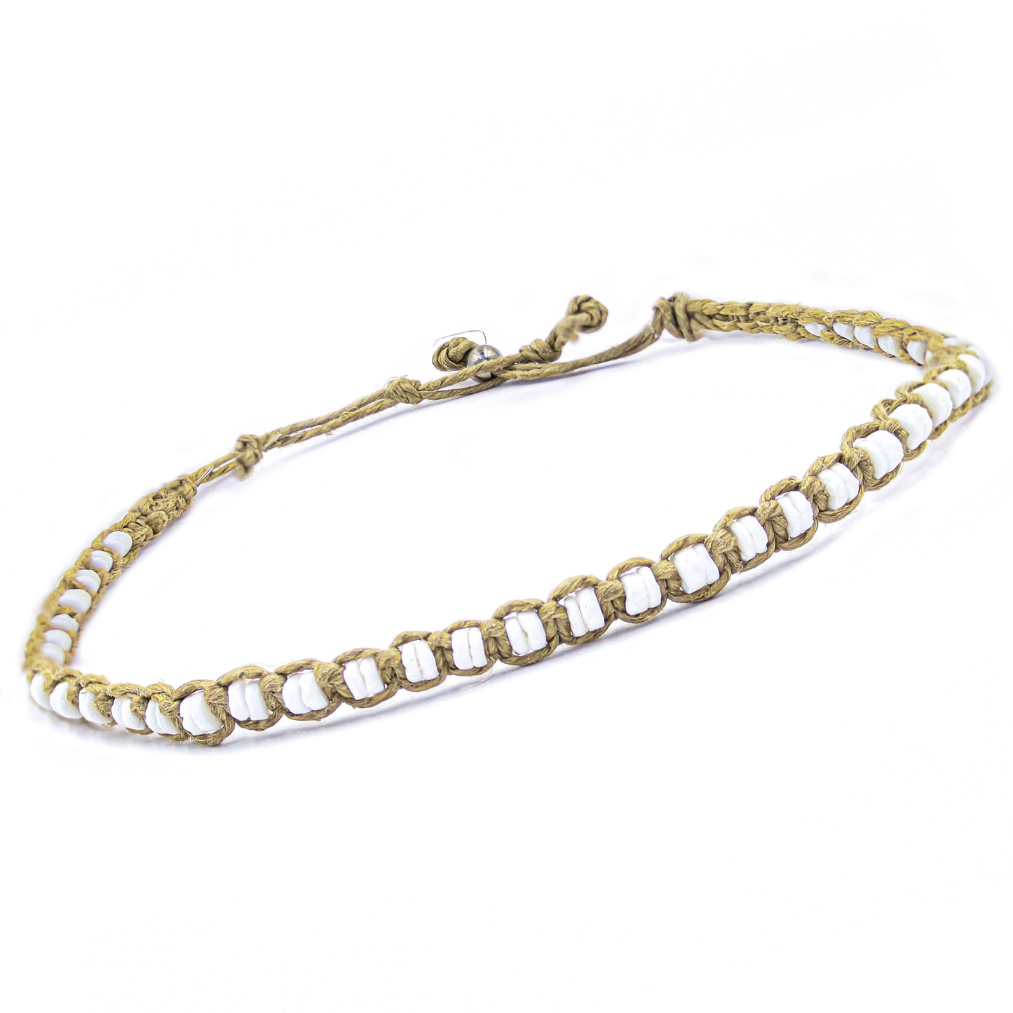 Unisex Hand-Braided Hemp & Puka Shell Choker Necklace (USA Made)