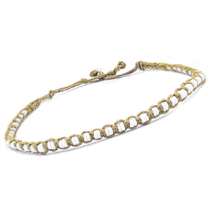 Unisex Hand-Braided Hemp & Puka Shell Choker Necklace (USA Made)