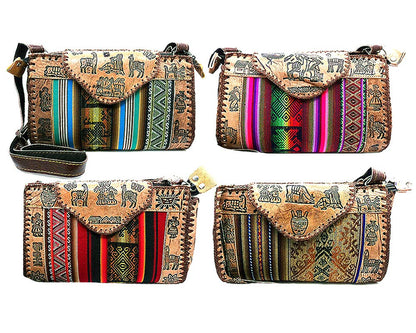 4 four patterned handbags with tribal designs and colorful stripes.