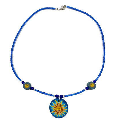 90s Y2K Beaded Glass Necklace with Polymer Clay Pendant