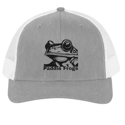 A Paddle Frogs™ Snapback Cap heather grey and white vented mesh on a transparent background