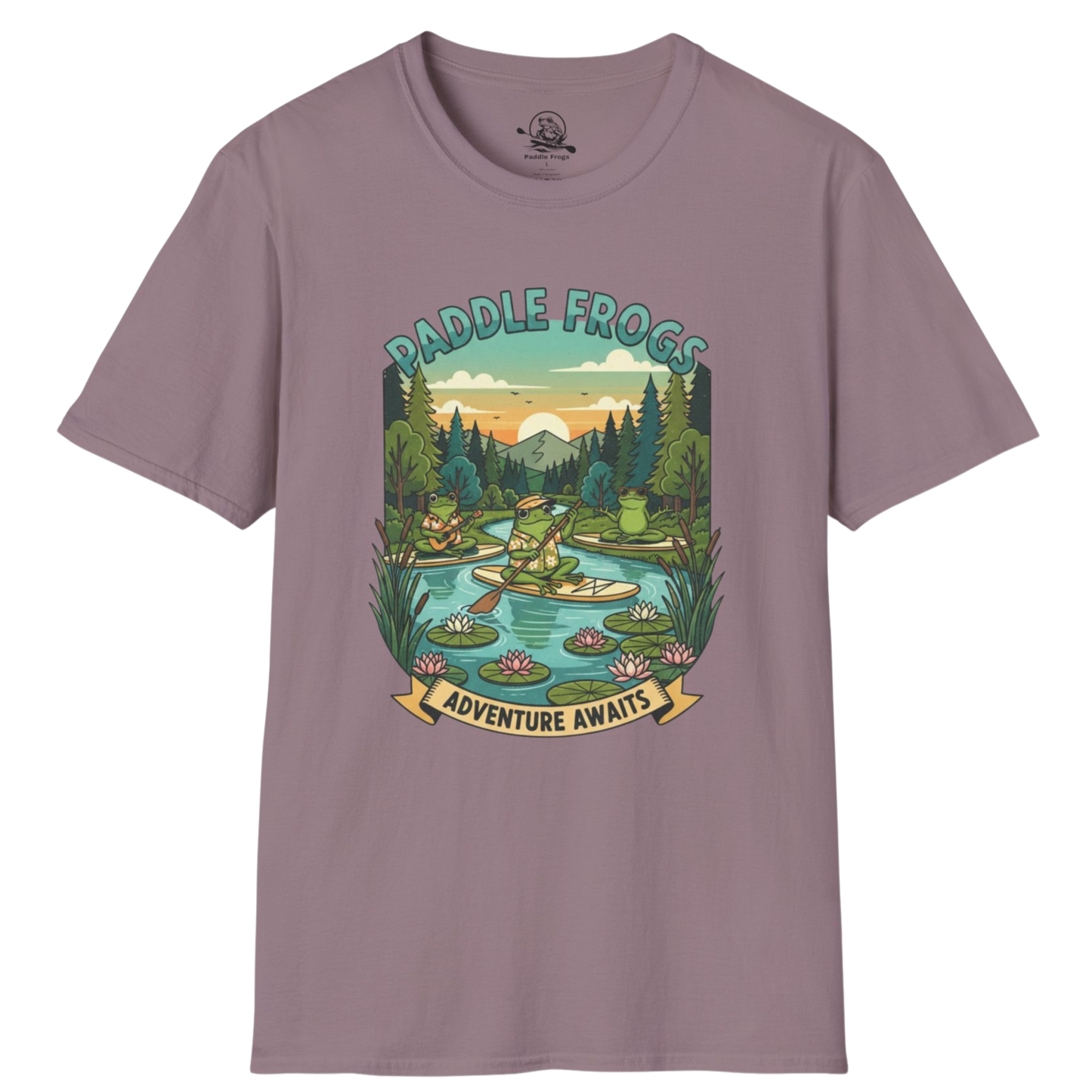 Paragon Adventure Await Paddle Frogs paddle boarding tee on a transparent background