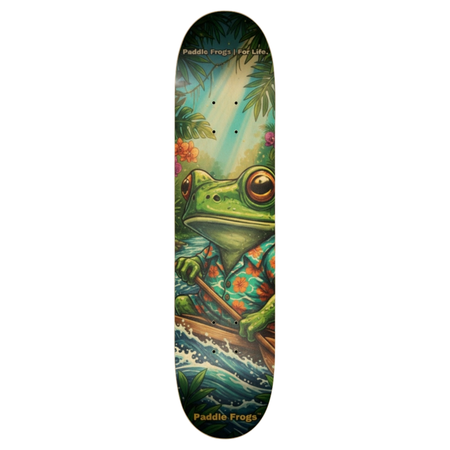 Adventure Hawaii 7.5 Skateboard deck by Paddle Frogs™ on a transparent background