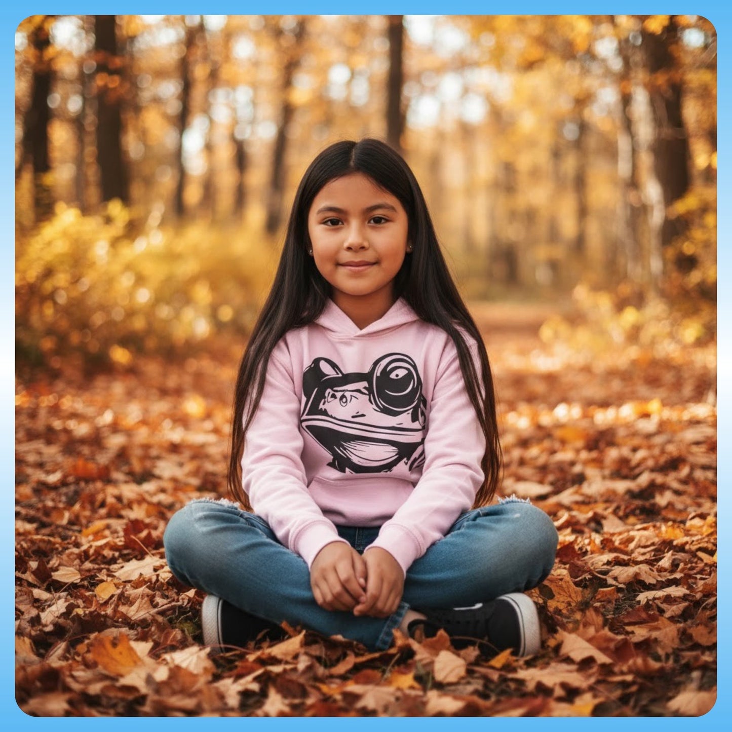 Adventure Hoodie | Paddle Frogs™ Kids crisscross applesauce with Pink