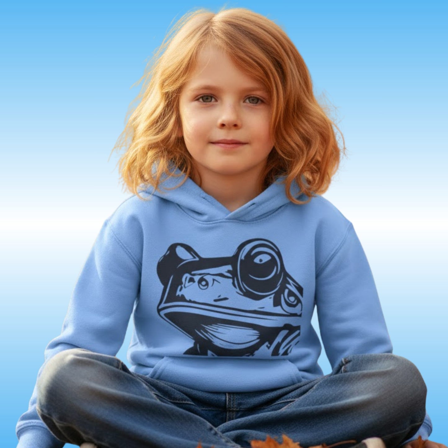Adventure Hoodie | Paddle Frogs™ Kids crisscross applesauce with blue