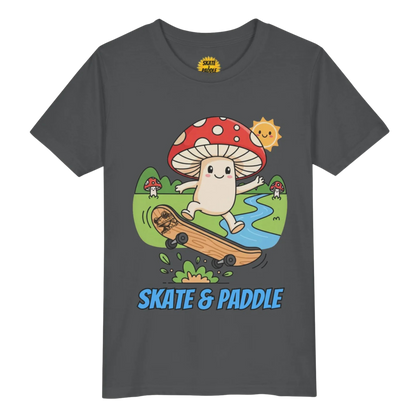 Asphalt Mushroom character skateboarding jumping a bush Paddle Frogs Kids - Skate & Paddle Tee