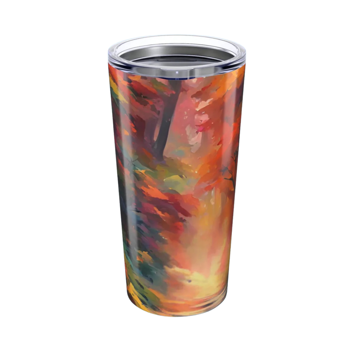 Autumn Trail by Paddle Frogs Colorful tumbler with abstract design on a white background