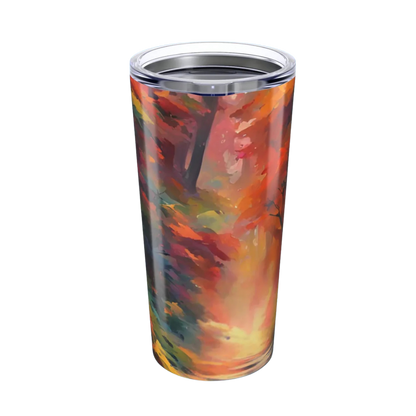 Autumn Trail by Paddle Frogs Colorful tumbler with abstract design on a white background