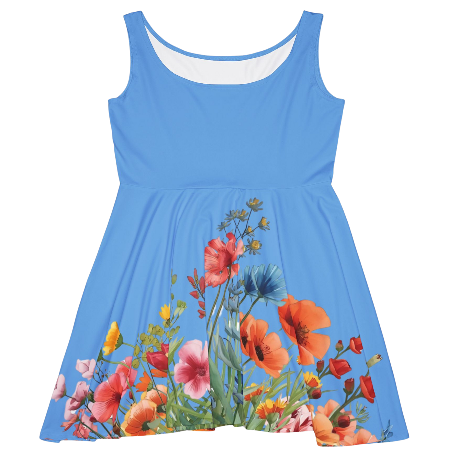 Azure Wild Bloom Skater Dress Paddle Frogs - frontside transparent background