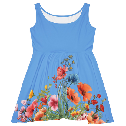 Azure Wild Bloom Skater Dress Paddle Frogs - frontside transparent background