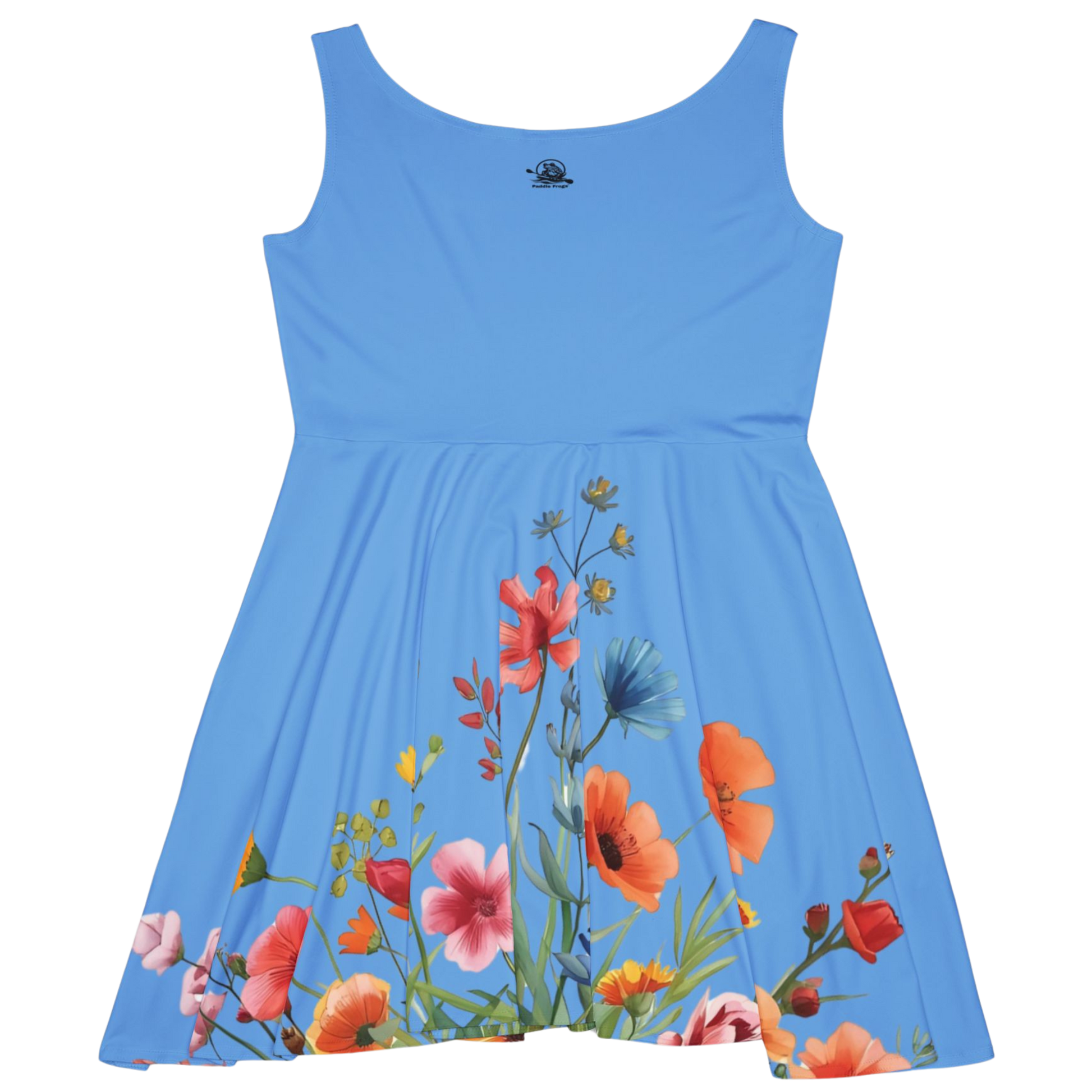 Azure Wild Bloom Skater Dress (backside) by Paddle Frogs on a transparent background