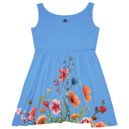 Azure Wild Bloom Skater Dress (backside) by Paddle Frogs on a transparent background