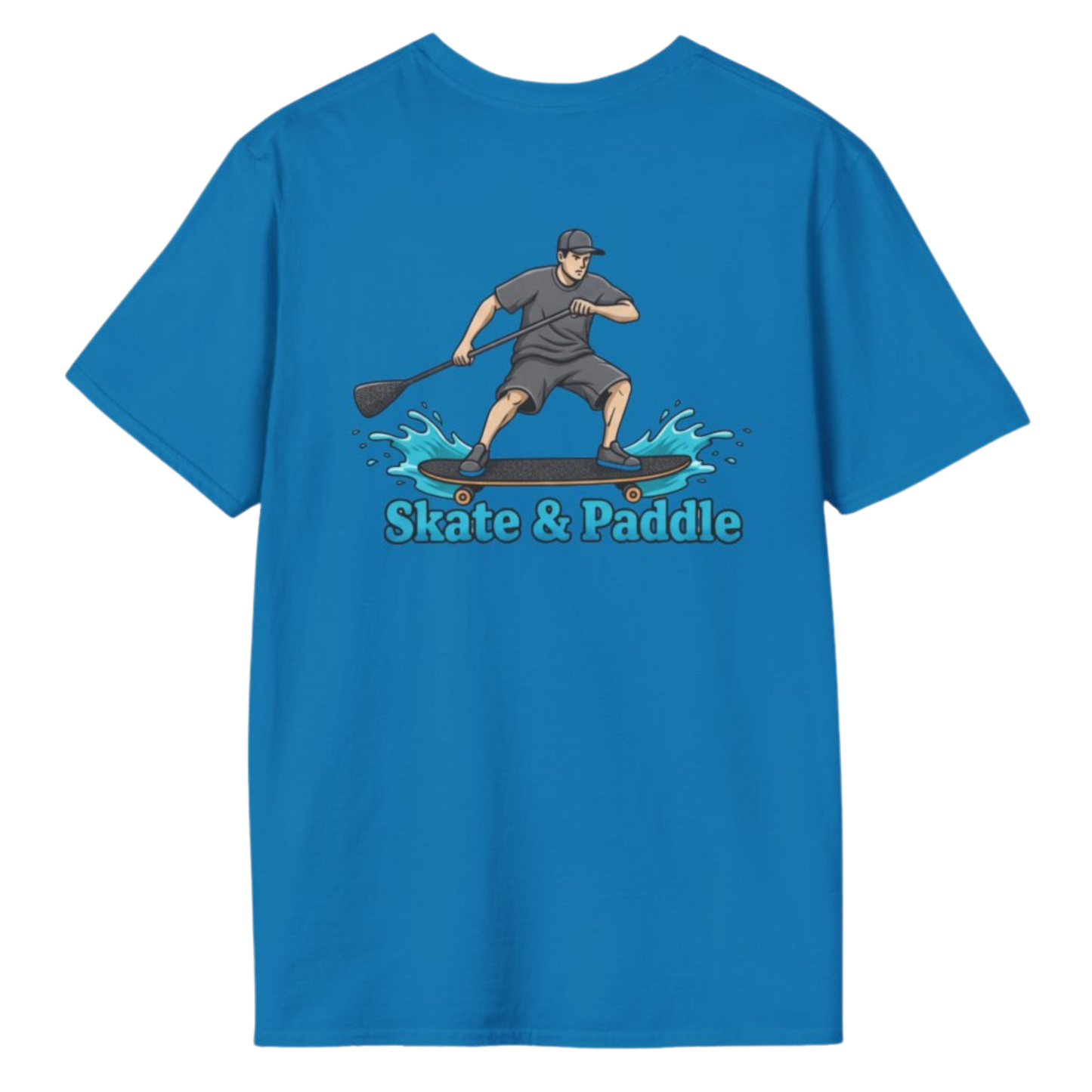 Back, Sapphire Blue Asphalt Meets Water | Skate & Paddle Tee by Paddle Frogs™ on a transparent background