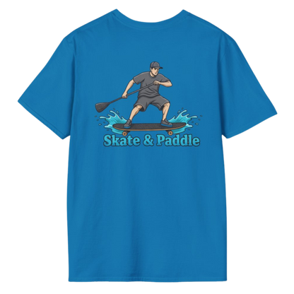Back, Sapphire Blue Asphalt Meets Water | Skate & Paddle Tee by Paddle Frogs™ on a transparent background