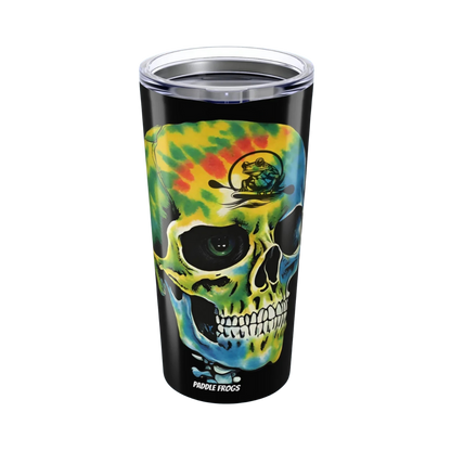 Balanced Bennie | 20oz Tumbler | Paddle Frogs Outdoor Gear - Tumbler with a colorful skull design and Paddle Frogs logo on a white background