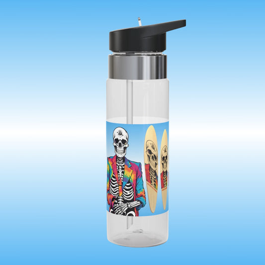 Balanced Bennie | Crystal Clear Water Bottle By Paddle Frogs | Pics of Pintail Longboard Skateboard | Picturing and White chameleon faced Skeleton Face of  Balanced Bennie