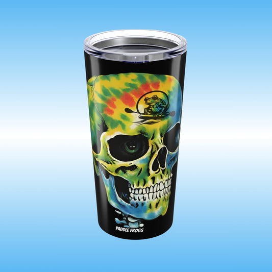 Balanced Bennie | Tie Dye Skull | 20oz Tumbler | Paddle Frogs | Tumbler with colorful skull design on a blue background