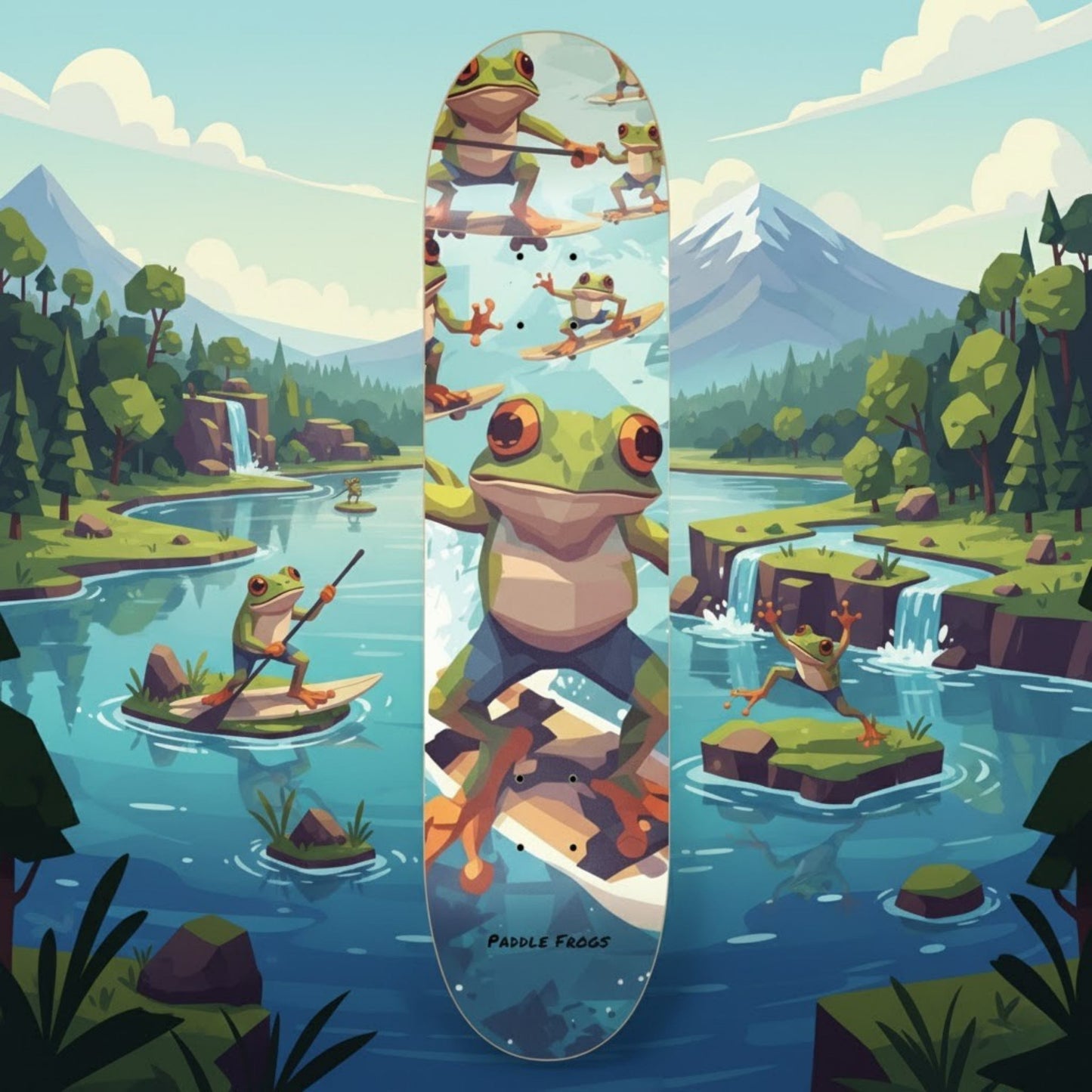 Balanced Frog 7.62" | Premium Skateboard Deck Paddle Frogs™ pro skate shop land and water surf design