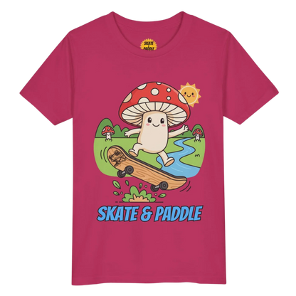 Berry Mushroom character skateboarding jumping a bush Paddle Frogs Kids - Skate & Paddle Tee