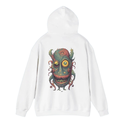 Bill | Hooded Jacket | Paddle Frogs™ White hoodie with a colorful monster graphic on a white background