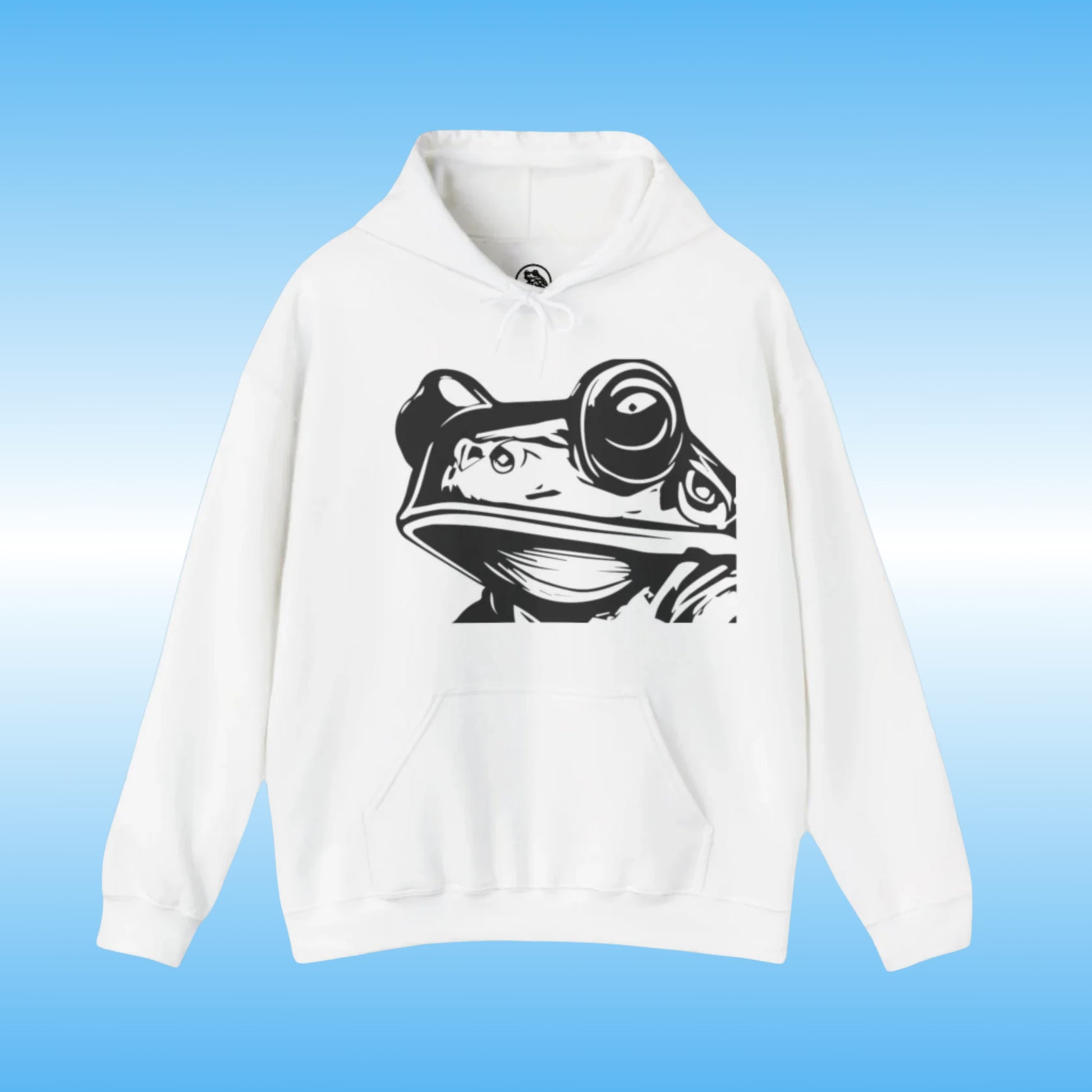 Bill – The Hoodie with Purpose pure White front frog face logo