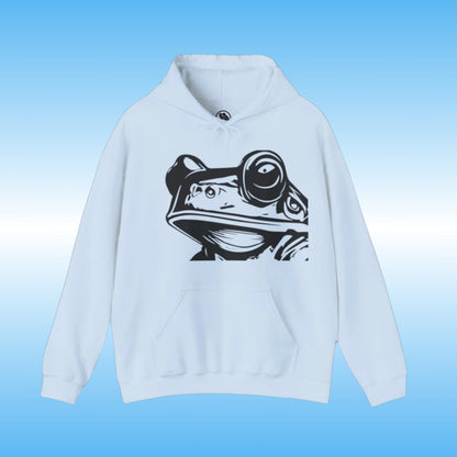 Bill – The Hoodie with Purpose light blue front frog face logo