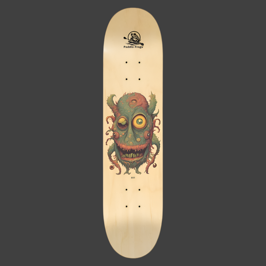 Bill the popsicle skateboard deck. Ride the creature from the stories of Paddle Frogs, live your life to the fullest with Bill. 7 layer Canadian Maple Made in the USA