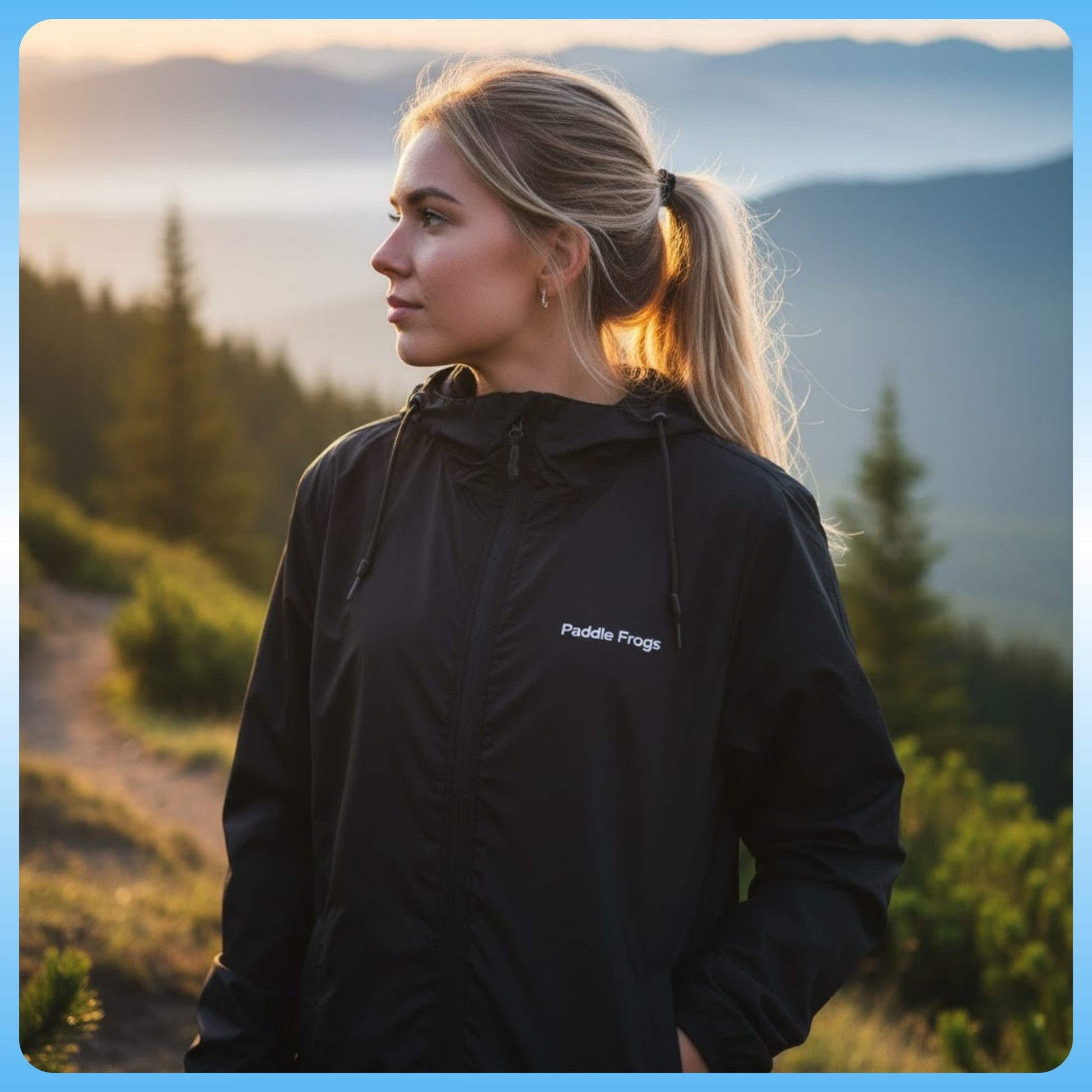 Black Windbreaker Hooded Jacket Paddle Frogs™ Frontside 