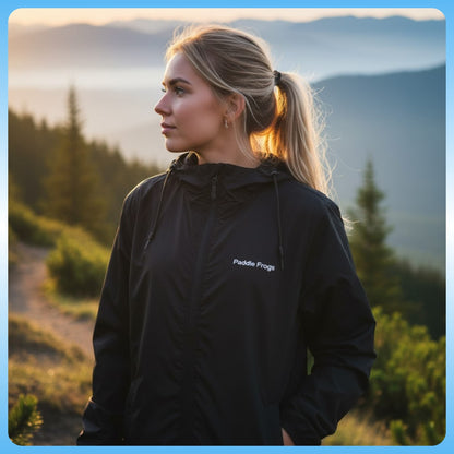 Black Windbreaker Hooded Jacket Paddle Frogs™ Frontside 