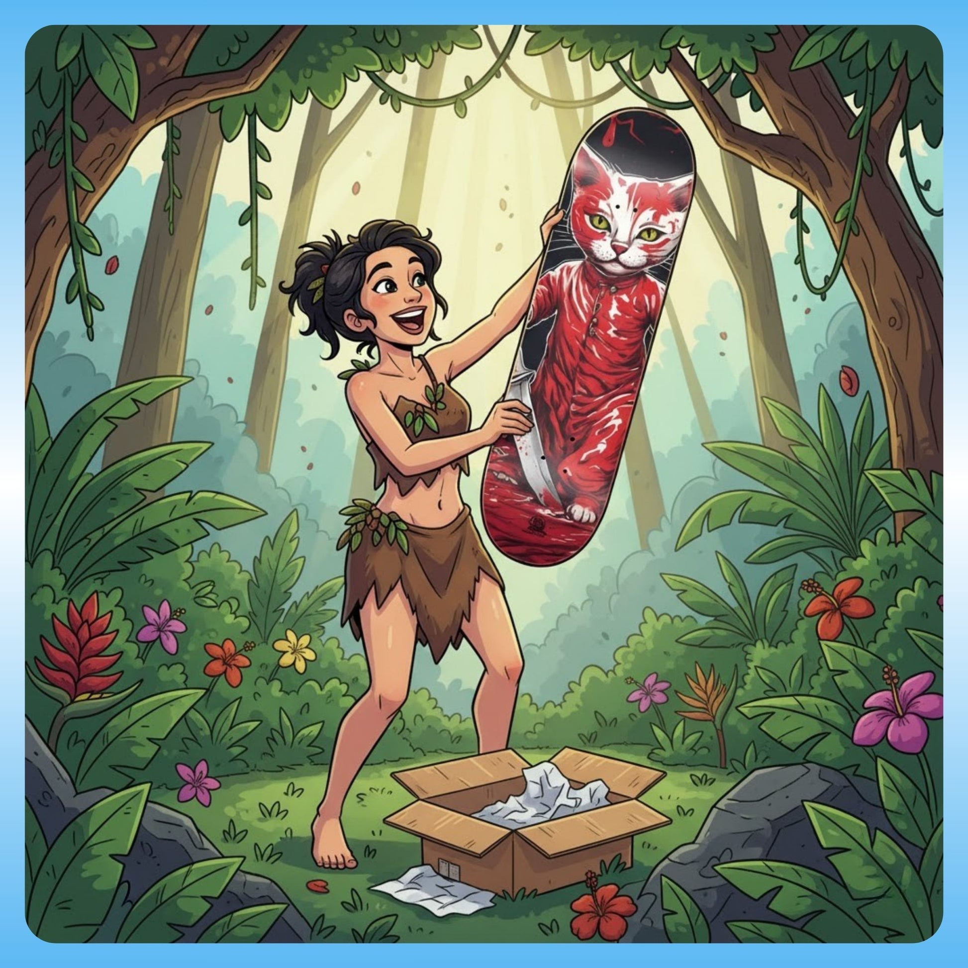 Bloody Kitty 8.25 Skateboard Deck | Paddle Frogs™ Cartoon jungle lady 