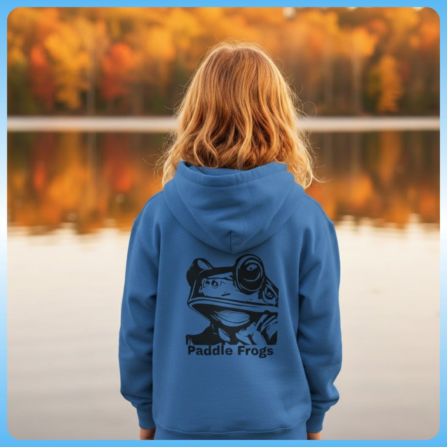 Blue backside of the Adventure Hoodie by Paddle Frogs™ Kids