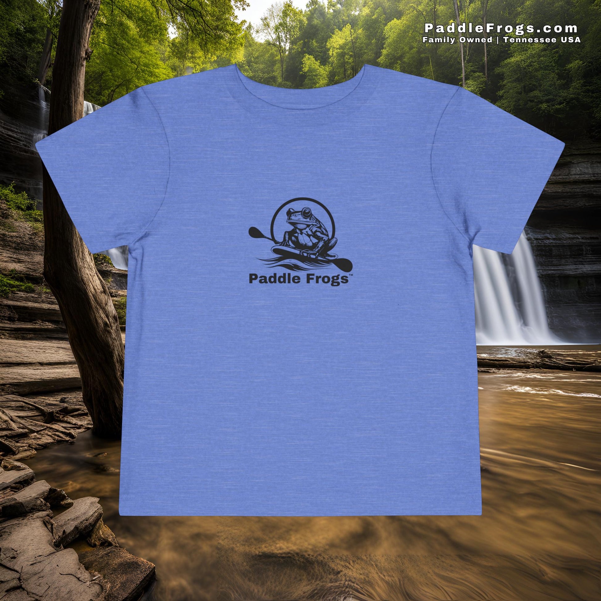 Blue kids youth unisex Tee, comfortable outdoor T-Shirt for nature lovers and paddle sports lovers 