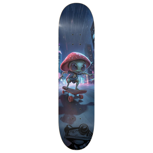 Bobby 8.0 mushroom alien popsicle stick skateboard deck by Paddle Frogs on a transparent background