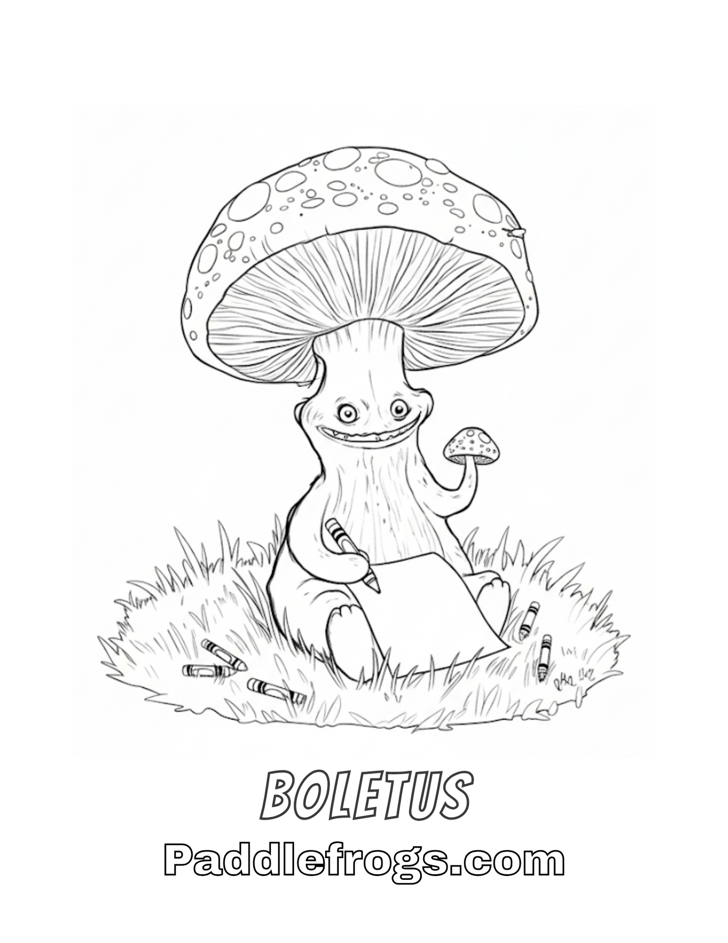 Boletus coloring sheet for kids by Paddle Frogs