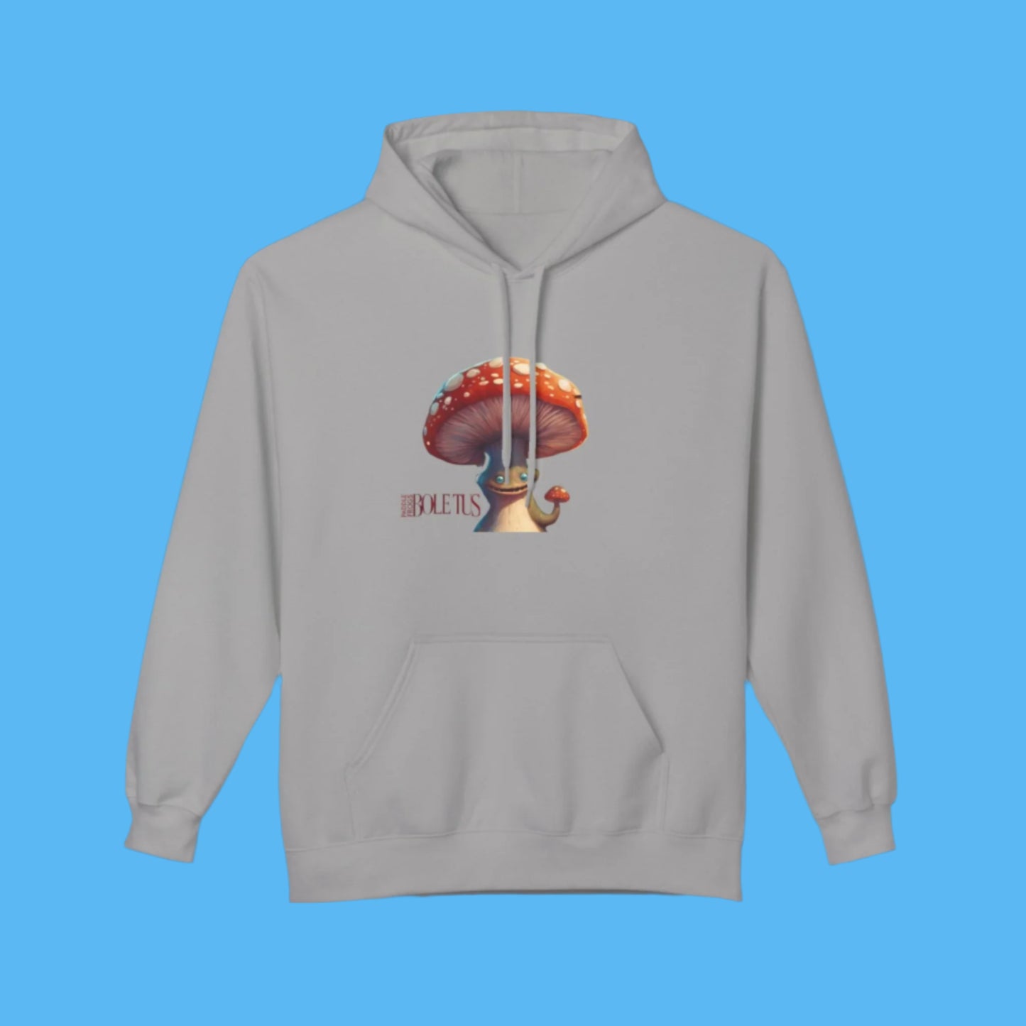 Boletus Gray Hoodie Paddle Frogs mushroom character graphic hooded jacket with pockets, Boletus on front and back Grey chill out sweatshirt