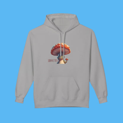 Boletus Gray Hoodie Paddle Frogs mushroom character graphic hooded jacket with pockets, Boletus on front and back Grey chill out sweatshirt