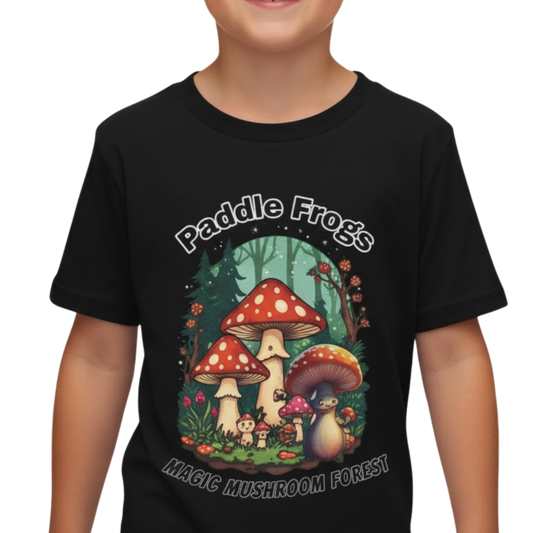 Boletus | Paddle Frogs Kids Tee boy in black on a transparent background
