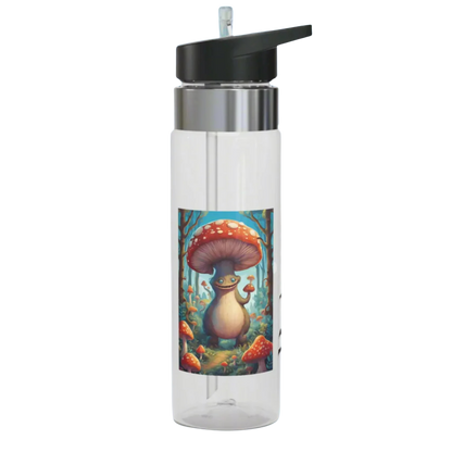 Boletus Clear water bottle with a colorful mushroom design on a white background